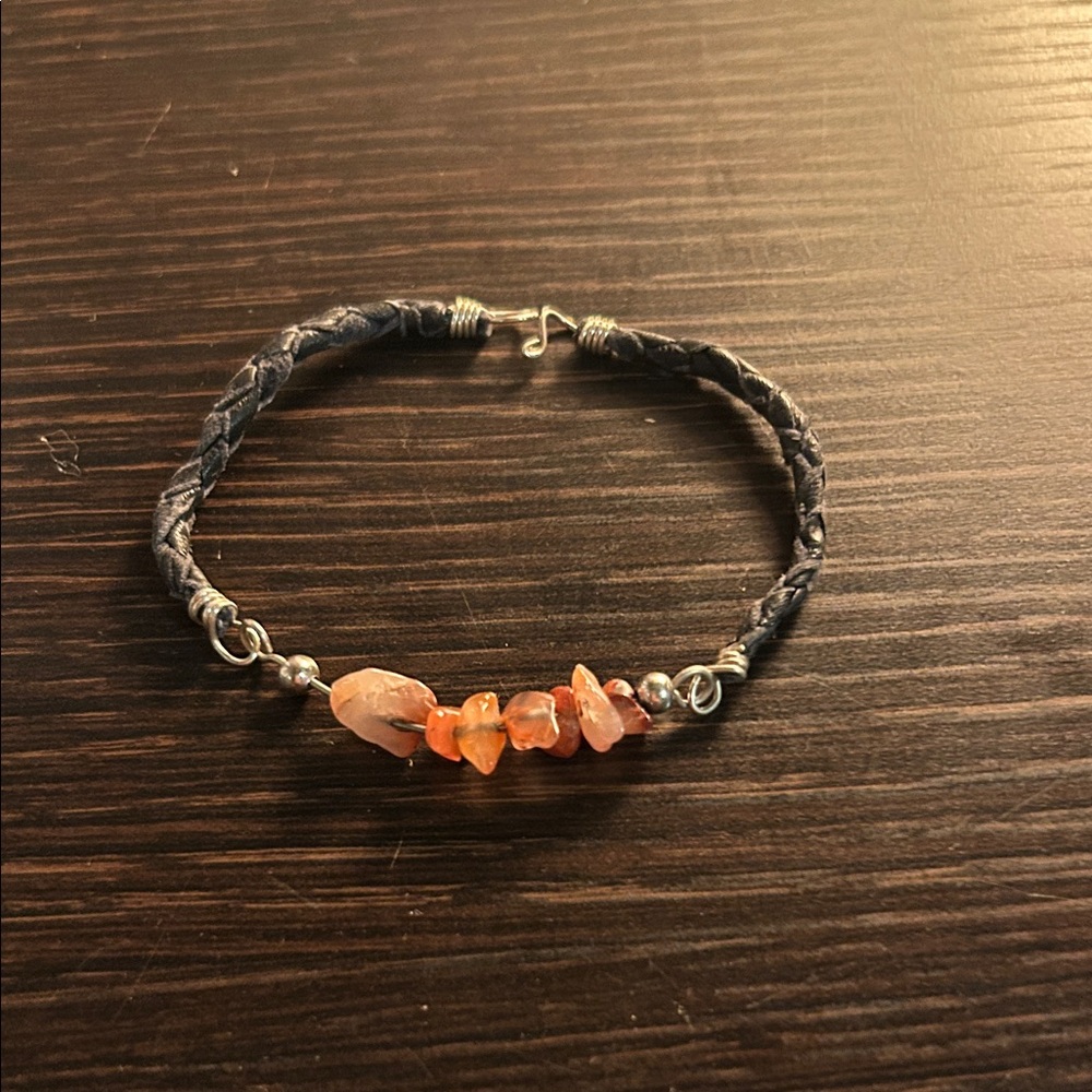 Elegant Braided Bracelet with Orange Stones
